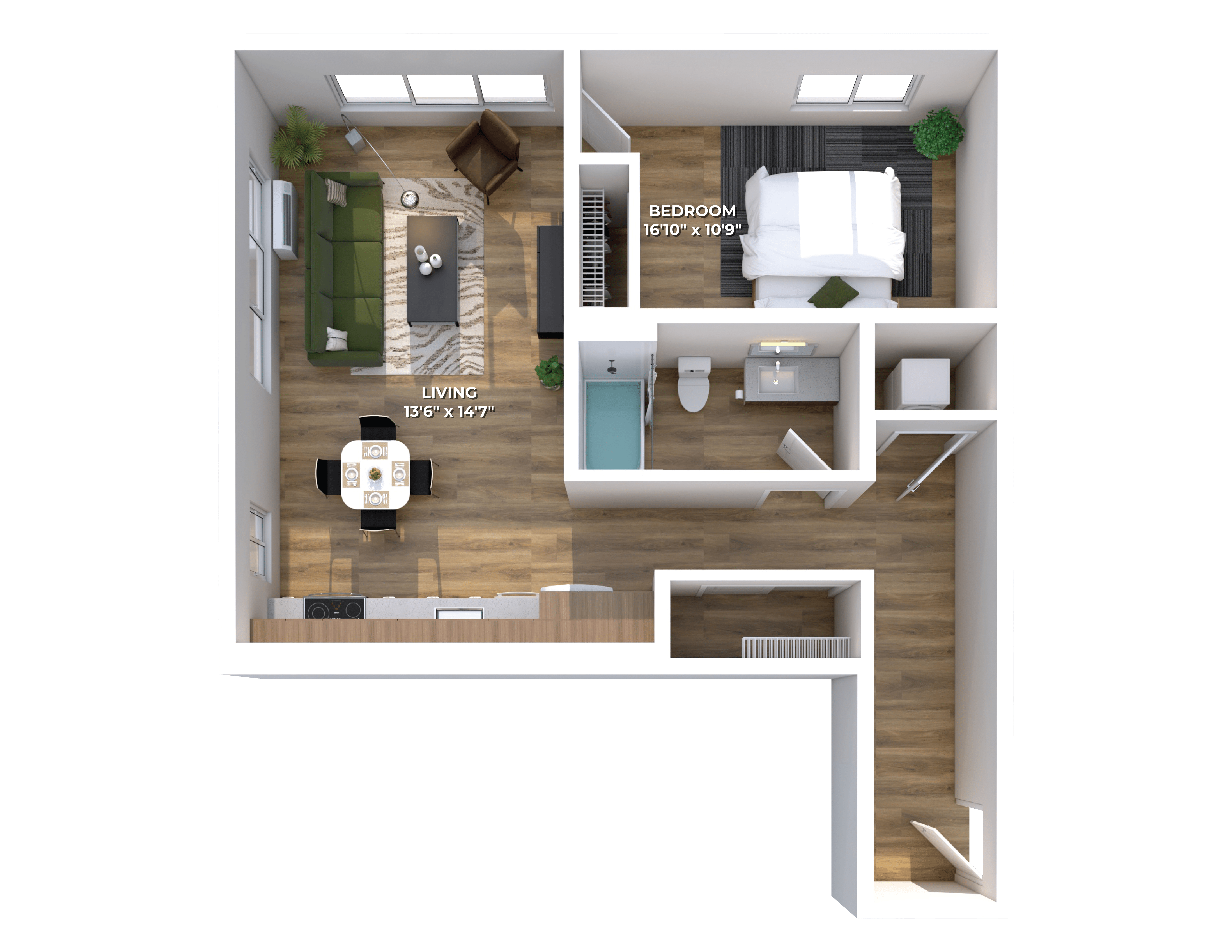 Floor plan layout diagram for One Bedroom B7